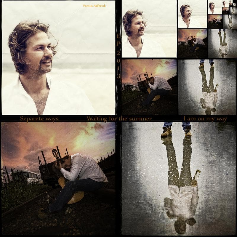 Omslagsbild till skiva, flera bilder av musikern och hans gitarr.